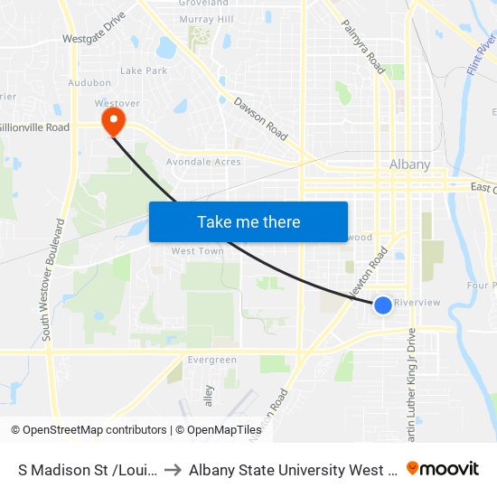 S Madison St /Louis Ave. to Albany State University West Campus map