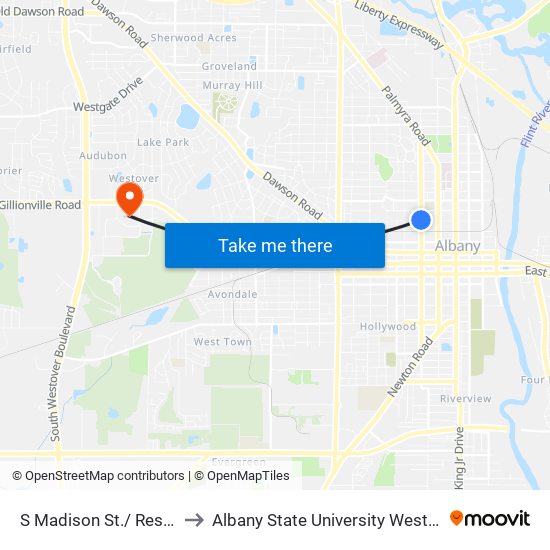 S Madison St./ Residence to Albany State University West Campus map