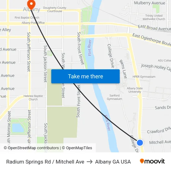 Radium Springs Rd / Mitchell Ave to Albany GA USA map