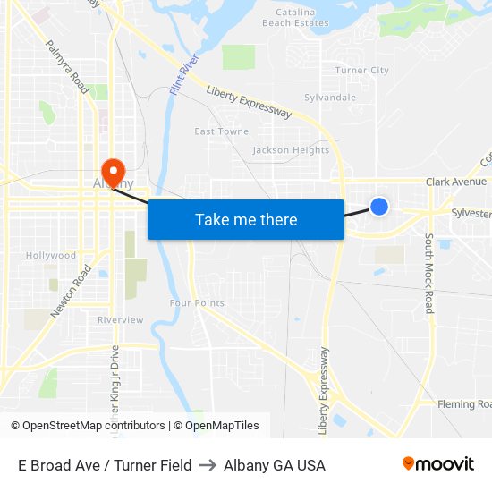 E Broad Ave / Turner Field to Albany GA USA map