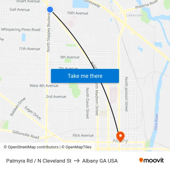 Palmyra Rd / N Cleveland St to Albany GA USA map