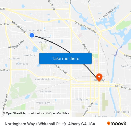 Nottingham Way / Whitehall Ct to Albany GA USA map