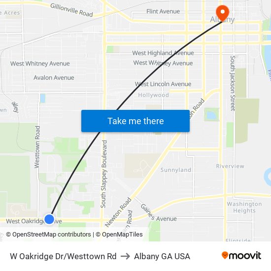 W Oakridge Dr/Westtown Rd to Albany GA USA map