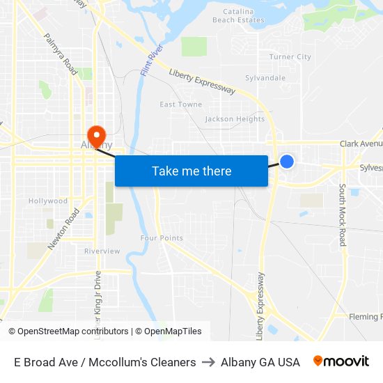 E Broad Ave / Mccollum's Cleaners to Albany GA USA map