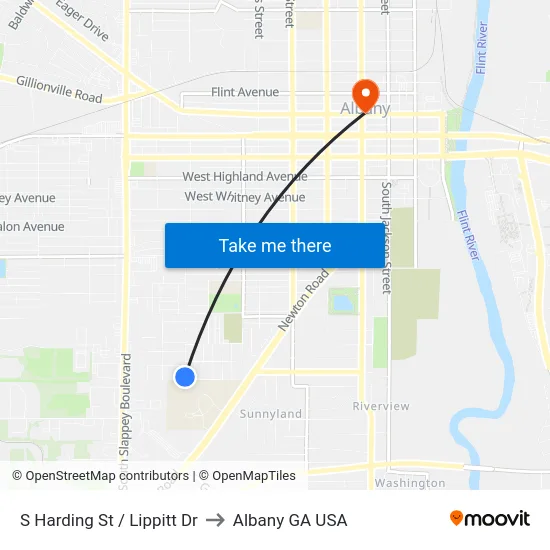 S Harding St / Lippitt Dr to Albany GA USA map