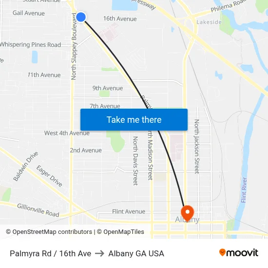 Palmyra Rd / 16th Ave to Albany GA USA map