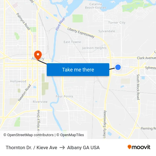 Thornton Dr. / Kieve Ave to Albany GA USA map