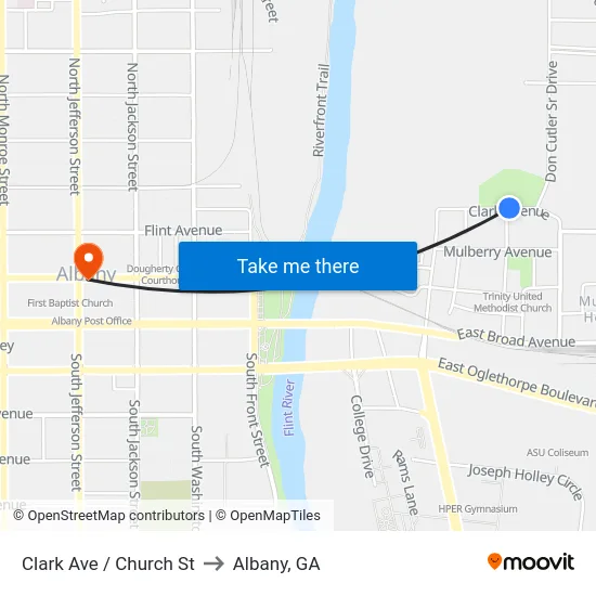 Clark Ave / Church St to Albany, GA map