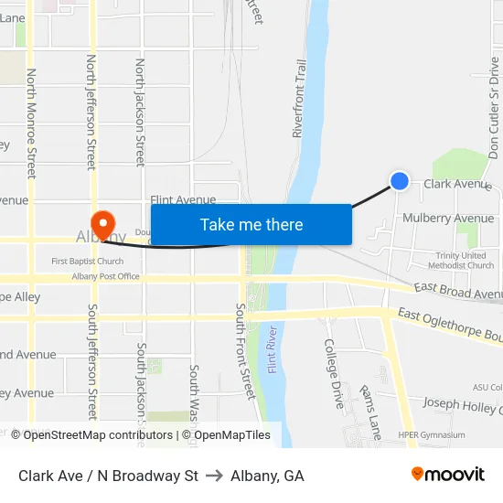 Clark Ave / N Broadway St to Albany, GA map