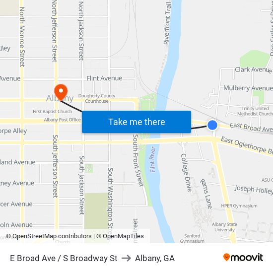 E Broad Ave / S Broadway St to Albany, GA map