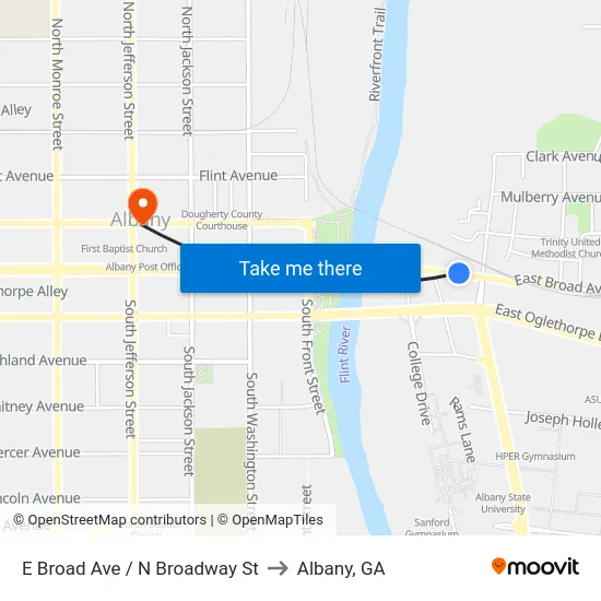 E Broad Ave / N Broadway St to Albany, GA map