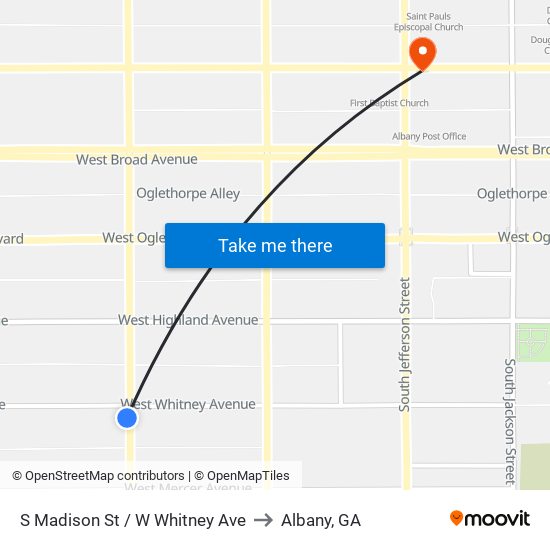 S Madison St / W Whitney Ave to Albany, GA map