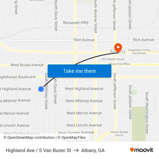 Highland Ave / S Van Buren St to Albany, GA map