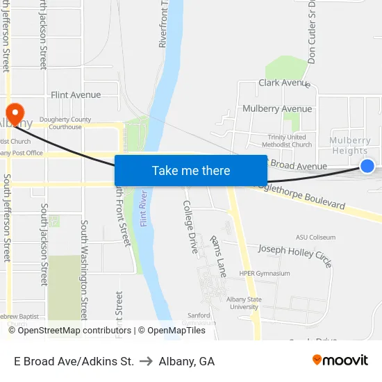 E Broad Ave/Adkins St. to Albany, GA map