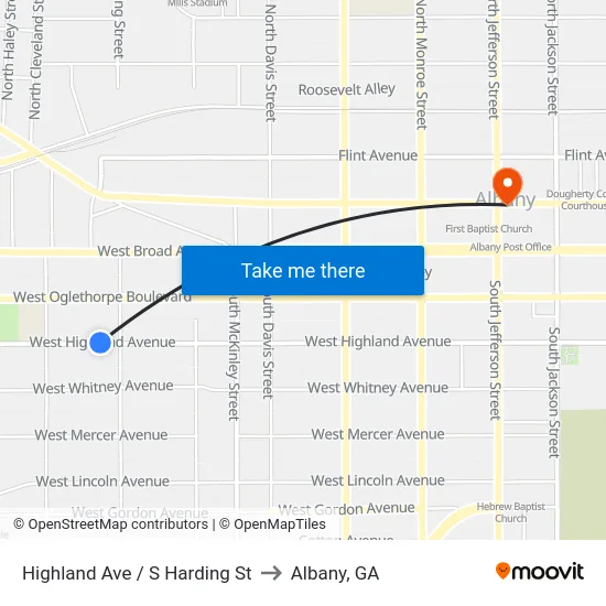 Highland Ave / S Harding St to Albany, GA map
