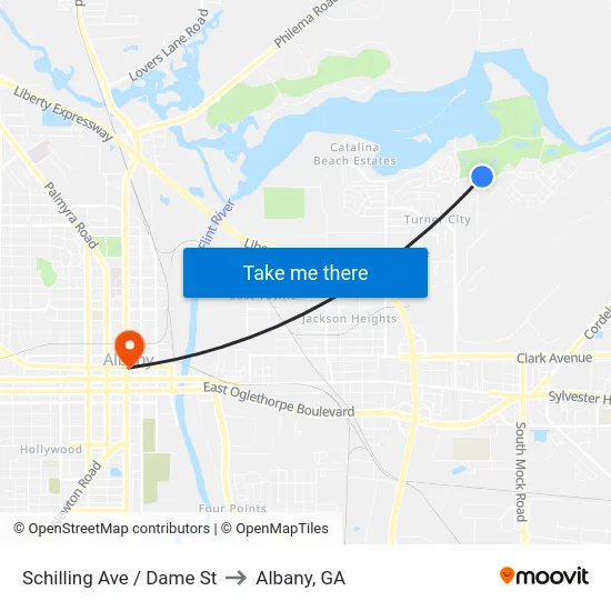 Schilling Ave / Dame St to Albany, GA map