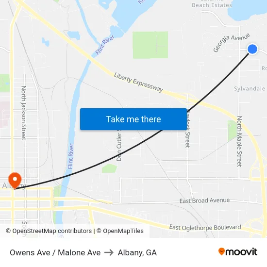 Owens Ave / Malone Ave to Albany, GA map