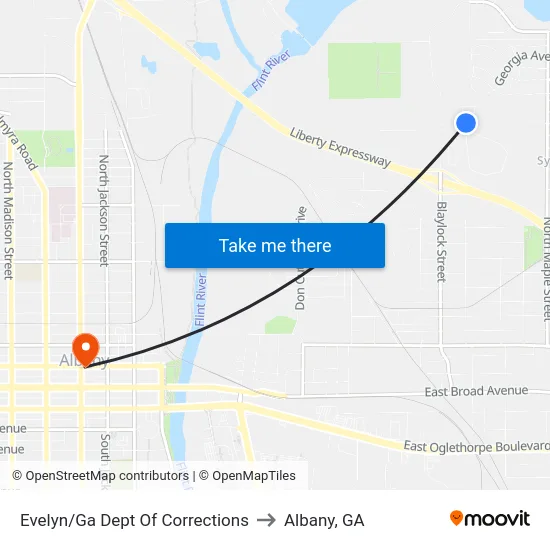 Evelyn/Ga Dept Of Corrections to Albany, GA map