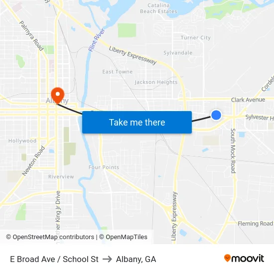 E Broad Ave / School St to Albany, GA map