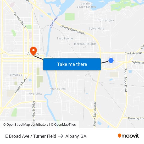 E Broad Ave / Turner Field to Albany, GA map
