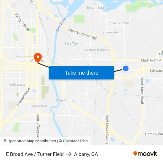 E Broad Ave / Turner Field to Albany, GA map