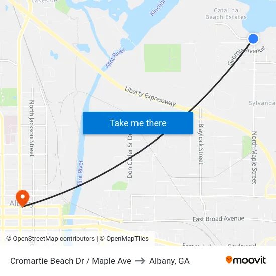 Cromartie Beach Dr / Maple Ave to Albany, GA map