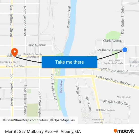 Merritt St / Mulberry Ave to Albany, GA map