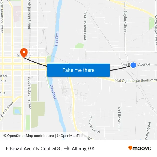 E Broad Ave / N Central St to Albany, GA map