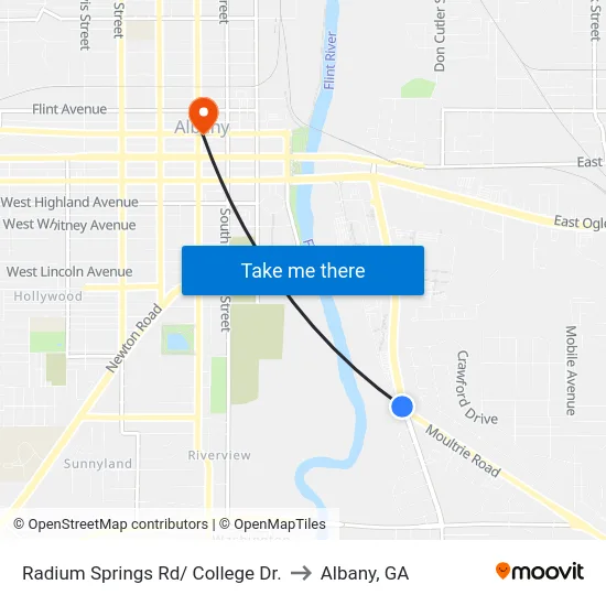 Radium Springs Rd/ College Dr. to Albany, GA map