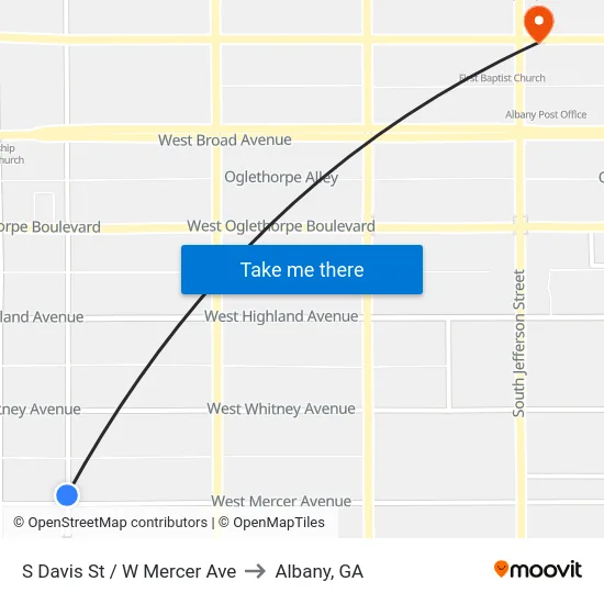 S Davis St / W Mercer Ave to Albany, GA map