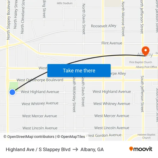 Highland Ave / S Slappey Blvd to Albany, GA map