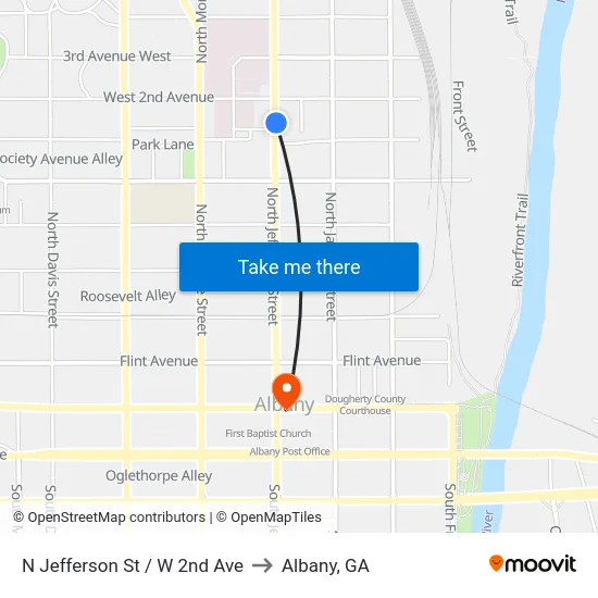 N Jefferson St / W 2nd Ave to Albany, GA map