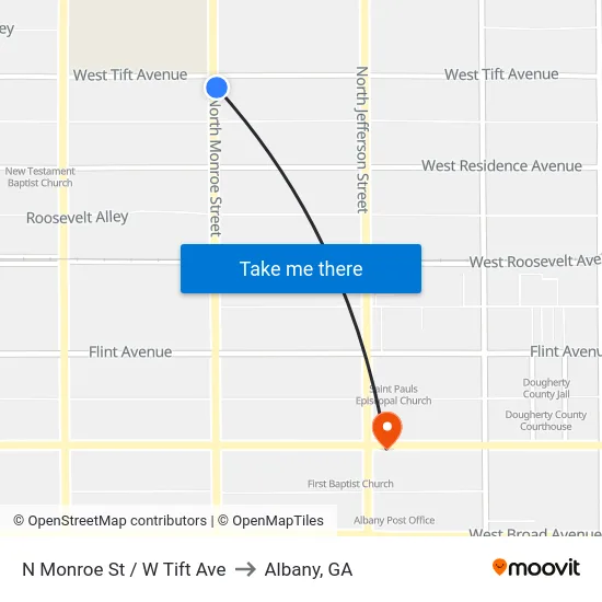N Monroe St / W Tift Ave to Albany, GA map