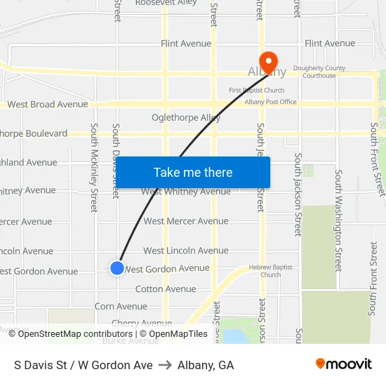 S Davis St / W Gordon Ave to Albany, GA map