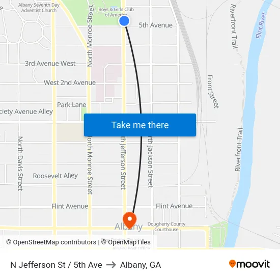 N Jefferson St / 5th Ave to Albany, GA map