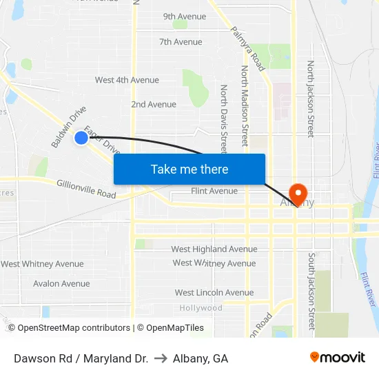 Dawson Rd / Maryland Dr. to Albany, GA map