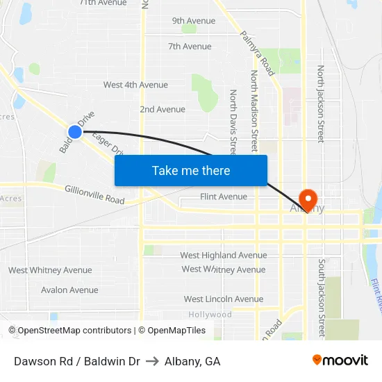 Dawson Rd / Baldwin Dr to Albany, GA map