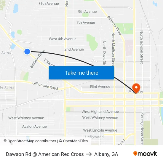 Dawson Rd @ American Red Cross to Albany, GA map