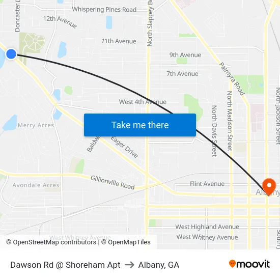 Dawson Rd @ Shoreham Apt to Albany, GA map