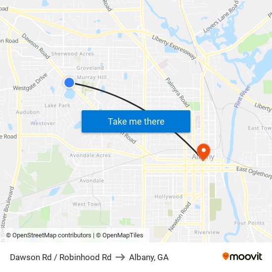 Dawson Rd / Robinhood Rd to Albany, GA map