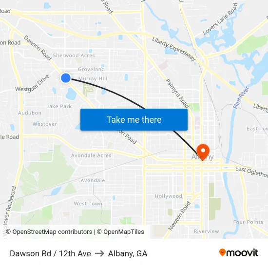 Dawson Rd / 12th Ave to Albany, GA map