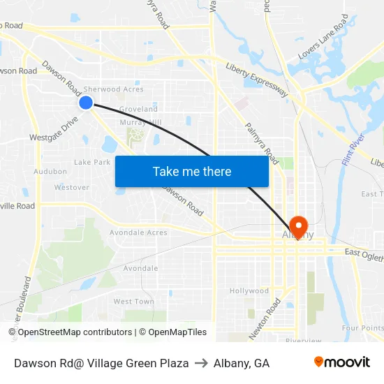 Dawson Rd@ Village Green Plaza to Albany, GA map