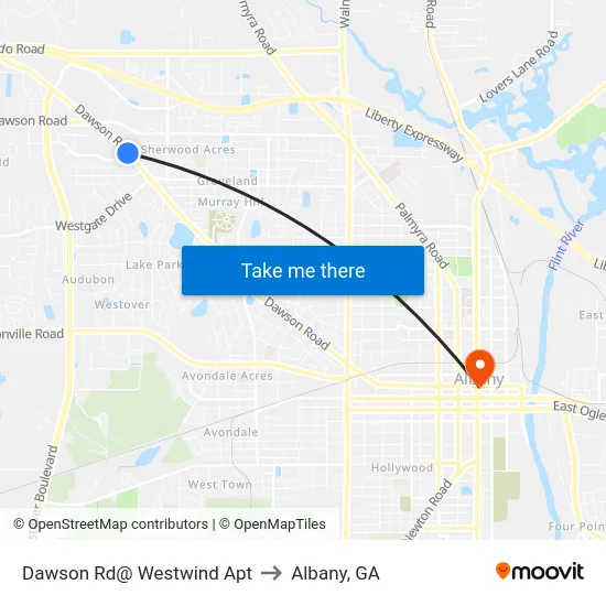 Dawson Rd@ Westwind Apt to Albany, GA map
