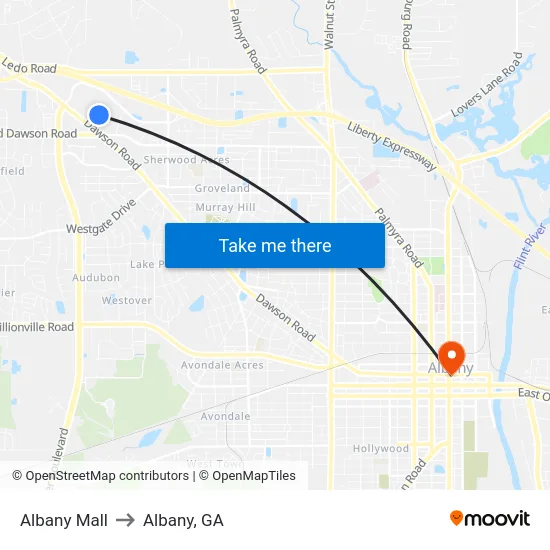 Albany Mall to Albany, GA map