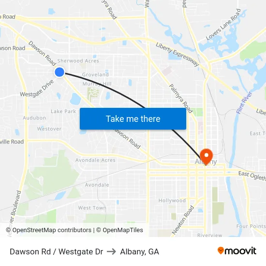 Dawson Rd / Westgate Dr to Albany, GA map