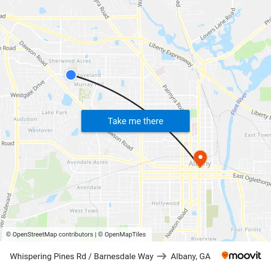 Whispering Pines Rd / Barnesdale Way to Albany, GA map