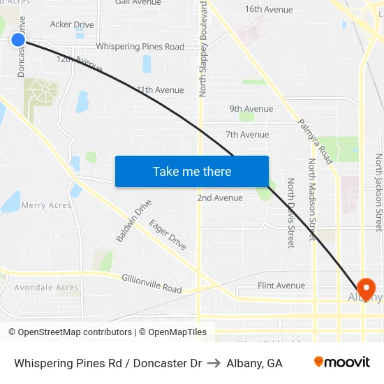 Whispering Pines Rd / Doncaster Dr to Albany, GA map