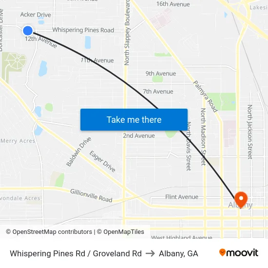 Whispering Pines Rd / Groveland Rd to Albany, GA map