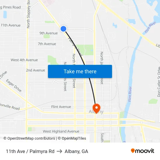 11th Ave / Palmyra Rd to Albany, GA map
