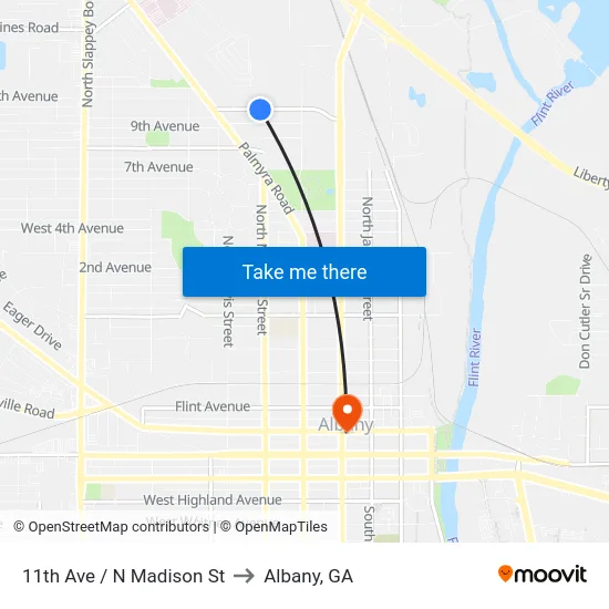 11th Ave / N Madison St to Albany, GA map